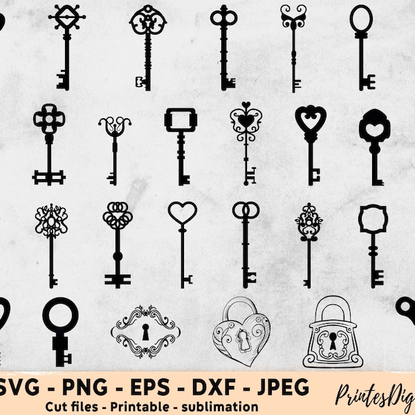 29 keys SVG, keys png, Key Svg, Key Png, Vintage Key, Lock Svg, keys Clipart, Lock And Key SVG, Magic Key, Key Vector, Key Silhouette Cricut