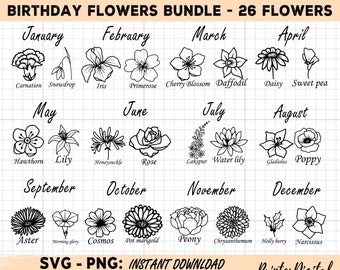 Birthday Flower Svg Png, Birthday Flower Bundle, BirthMonth Svg Png, Birth Month Flower Svg Png,Birth Month flower bouquet, Cricut Printable