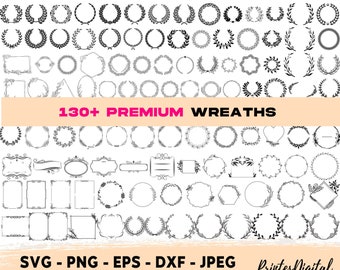 Wreath SVG, Frame SVG, Floral wreath png svg, Laurel Wreath svg png, Circle monogram svg, Boarder clipart, wreath cricut, Wreath svg bundle