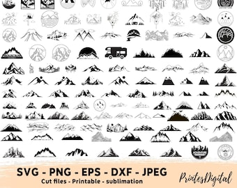 121 Mountains SVG Bundle, Mountains SVG PNG, Camping svg, Adventure Svg png, Nature svg, Explore Svg,Travel Svg, mountain silhouette svg png