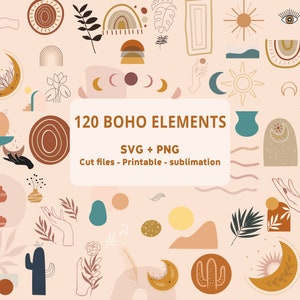 120 Boho Elements, Boho svg bundle, Boho png bundle, Abstract art svg png, Minimalist Svg, Trendy Svg, Moon Svg SVG Cricut & png sublimation