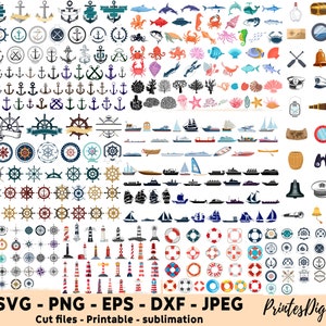 340 Nautical Svg bundle Png, Nautical Svg clipart, Anchor svg, Fish svg, boat ship svg, Lifebuoy svg, lighthouse svg, Nautical compass wheel