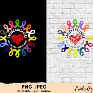Cancer In All Colors Png Sublimation, Cancer awareness Png Sublimation,  Multicolor Ribbon For Cancer Awareness, All cancer ribbon Png