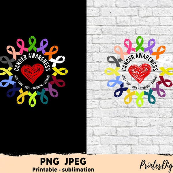 Cancer In All Colors Png Sublimation, Cancer awareness Png Sublimation,  Multicolor Ribbon For Cancer Awareness, All cancer ribbon Png