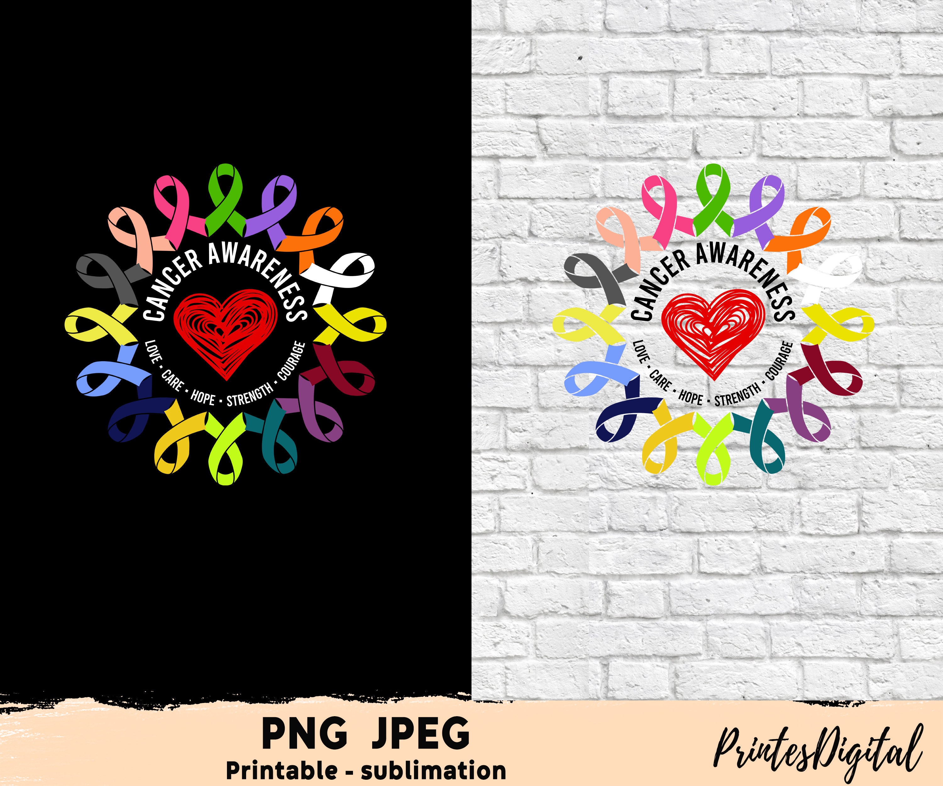 Cancer In All Colors Png Sublimation, Cancer awareness Png Sublimation,  Multicolor Ribbon For Cancer Awareness, All cancer ribbon Png