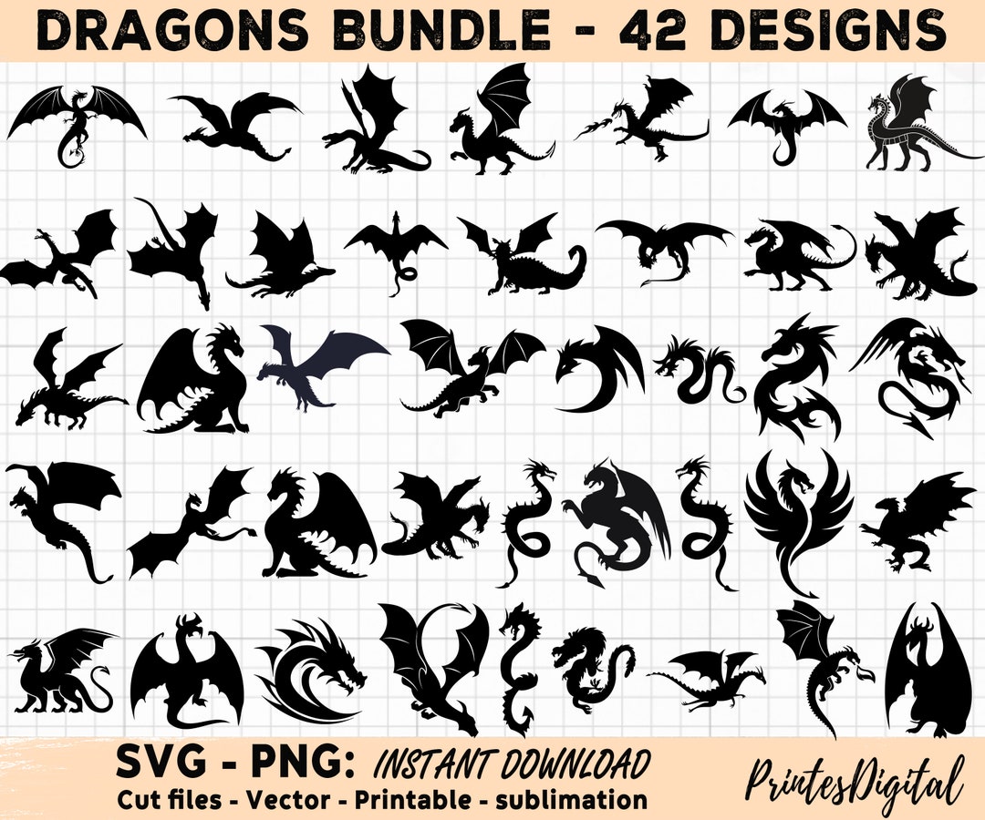 42 Dragons Bundle Svg Png, Dragon Logo Svg Png, Dragon Silhouette ...