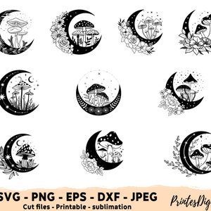 10 Magic MUSHROOM Svg Png Bundle, Magical Mushroom Svg Png, Moon Mushroom svg png, Mystical Mushroom Svg Png, Mushroom layered svg, Mushroom