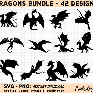 42 Dragons Bundle Svg Png, Dragon Logo Svg Png, Dragon Silhouette ...