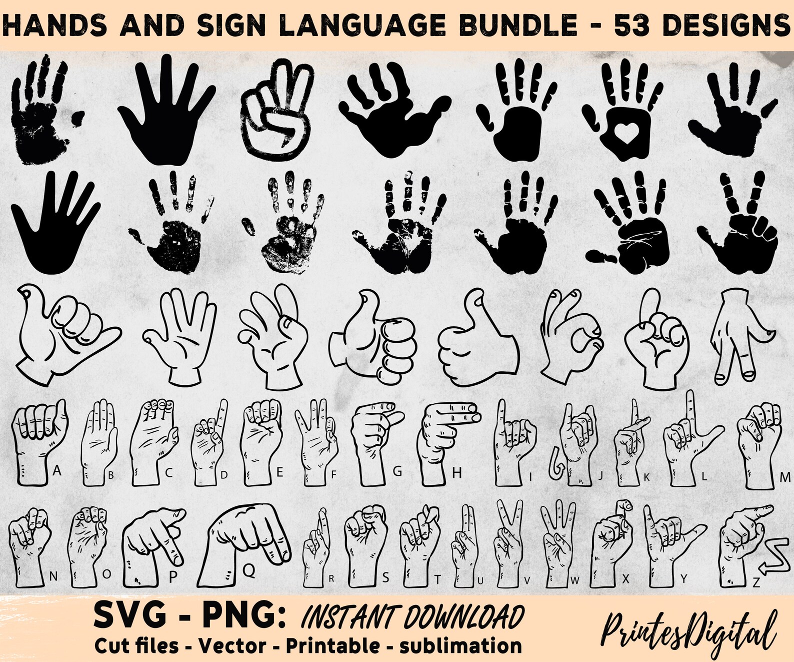Handprint Svg, Sign Language Svg, Hands Png, Hands Svg, Hand Svg, Hand ...