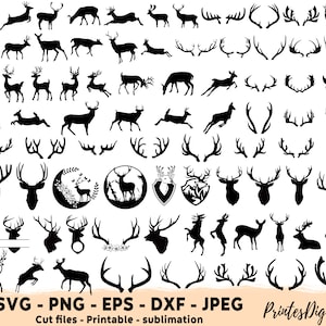 80 Deer Svg, Deer Png, Deer Antlers Svg, deer hunting svg, Deer silhouette, Deer Head SVG, Buck Rack svg, Reindeer svg png cut file clip art