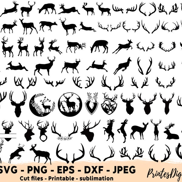 80 Deer Svg, Deer Png, Deer Antlers Svg, deer hunting svg, Deer silhouette, Deer Head SVG, Buck Rack svg, Reindeer svg png cut file clip art