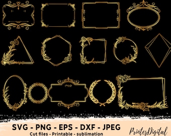 33 Gold Frame Png Svg, Gold Frames Clipart, Gold Flowers Wreath PNG, gold frames png, gold wreath clipart, frames clipart, wedding frame Png