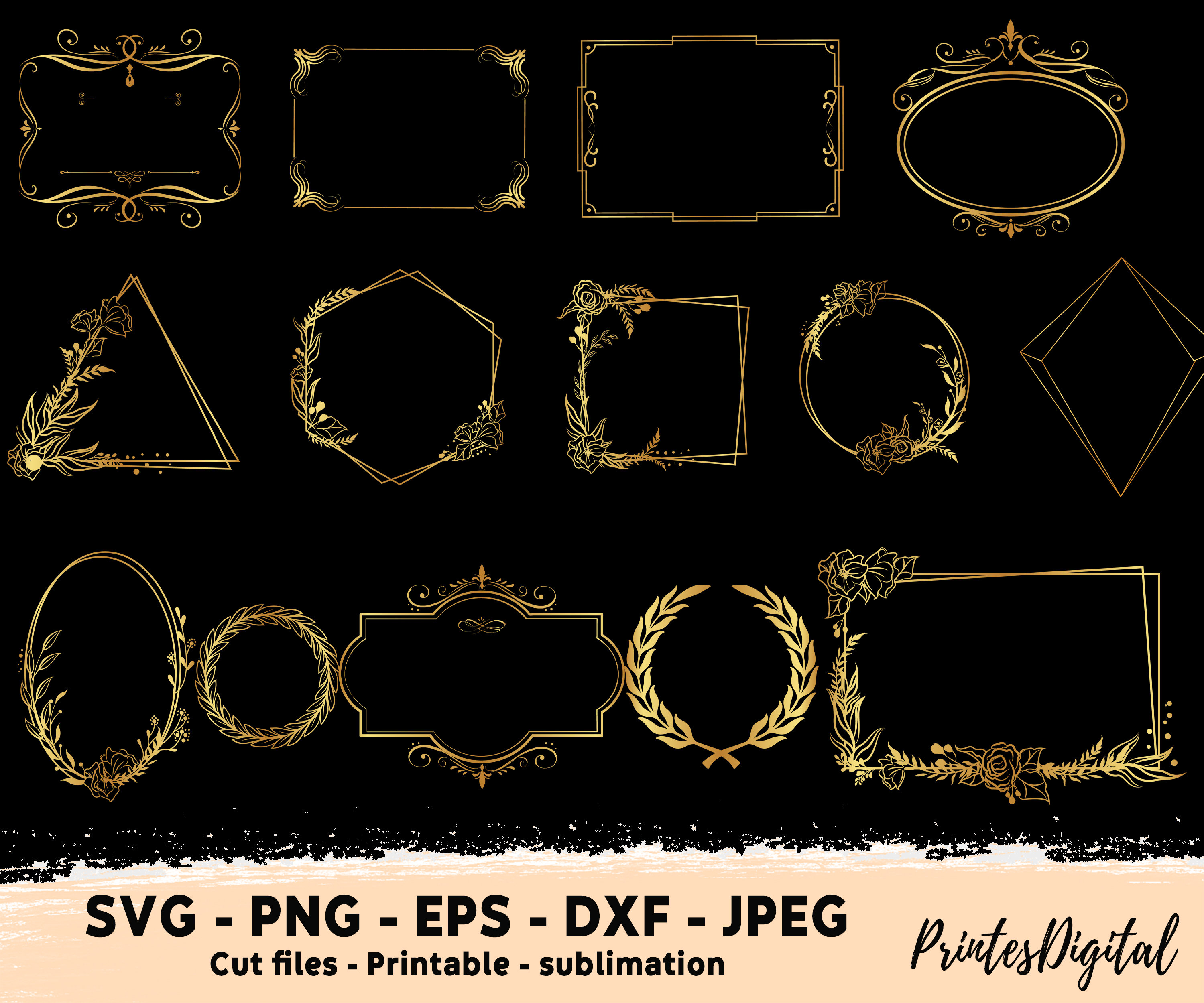 Gold Frames Clip Art png gif svg Geometric Frames -  Portugal