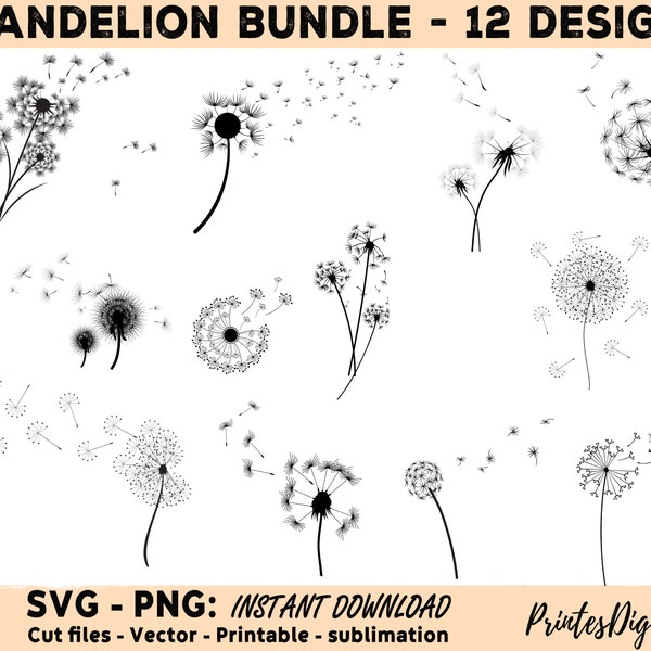 12 Dandelion Svg Bundle, Dandelion Svg, Dandelion Png, Dandelion Cricut, Dandelion Clipart, Dandelion Cut files, Blowing Dandelions prints