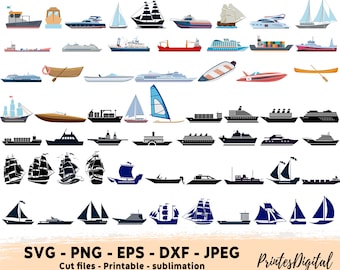 60 Ship svg png bundle, Boat svg, Cruise Ship Svg, Sailboat Svg, Boat clipart Cricut, Nautical SVG, Cruise svg, yacht svg, Sailing Boat SVG,