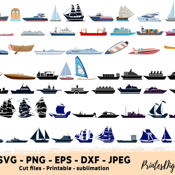 60 Ship svg png bundle, Boat svg, Cruise Ship Svg, Sailboat Svg, Boat clipart Cricut, Nautical SVG, Cruise svg, yacht svg, Sailing Boat SVG,