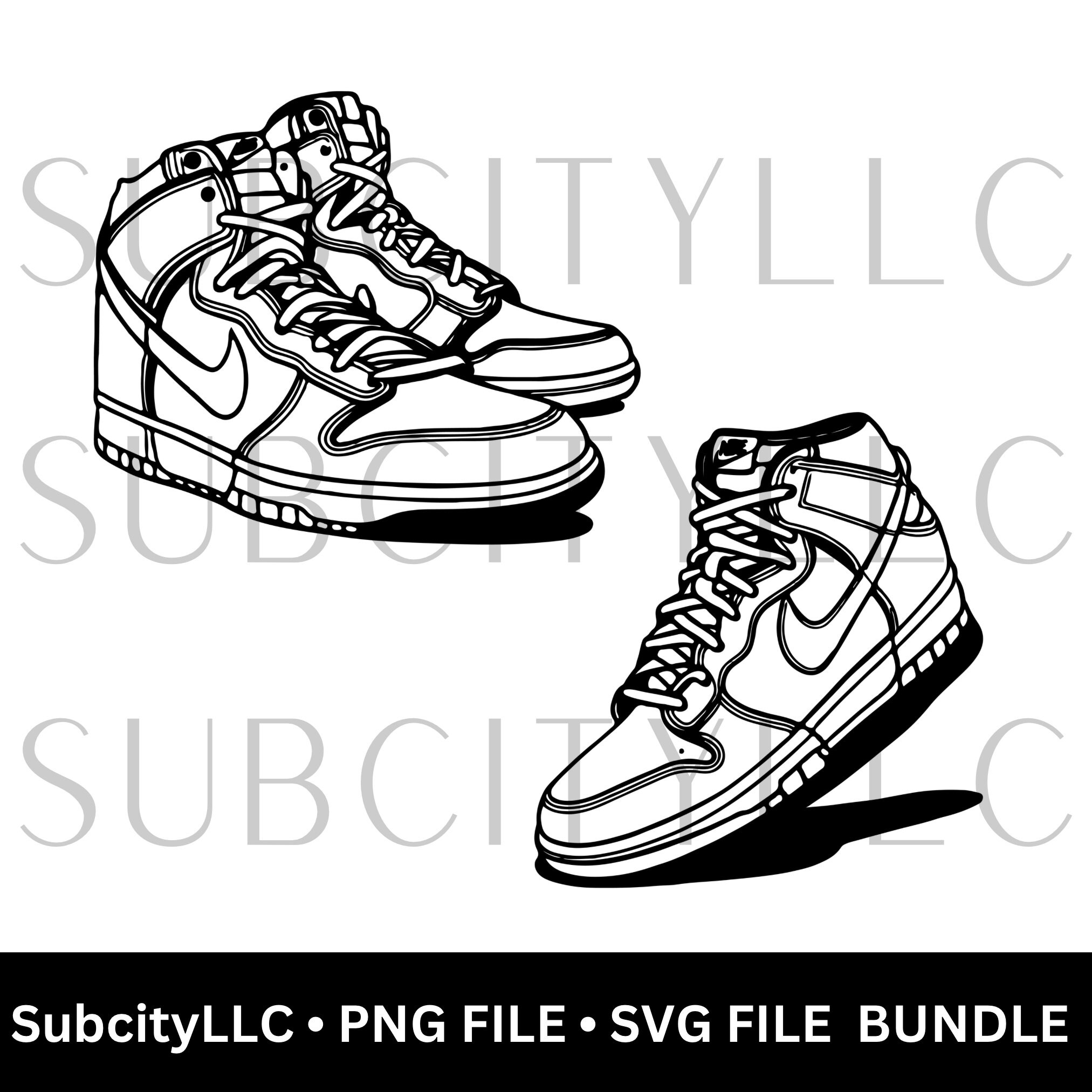 Sneaker SVG Bundle, Digital Download, Shoe Illustration, Sneaker