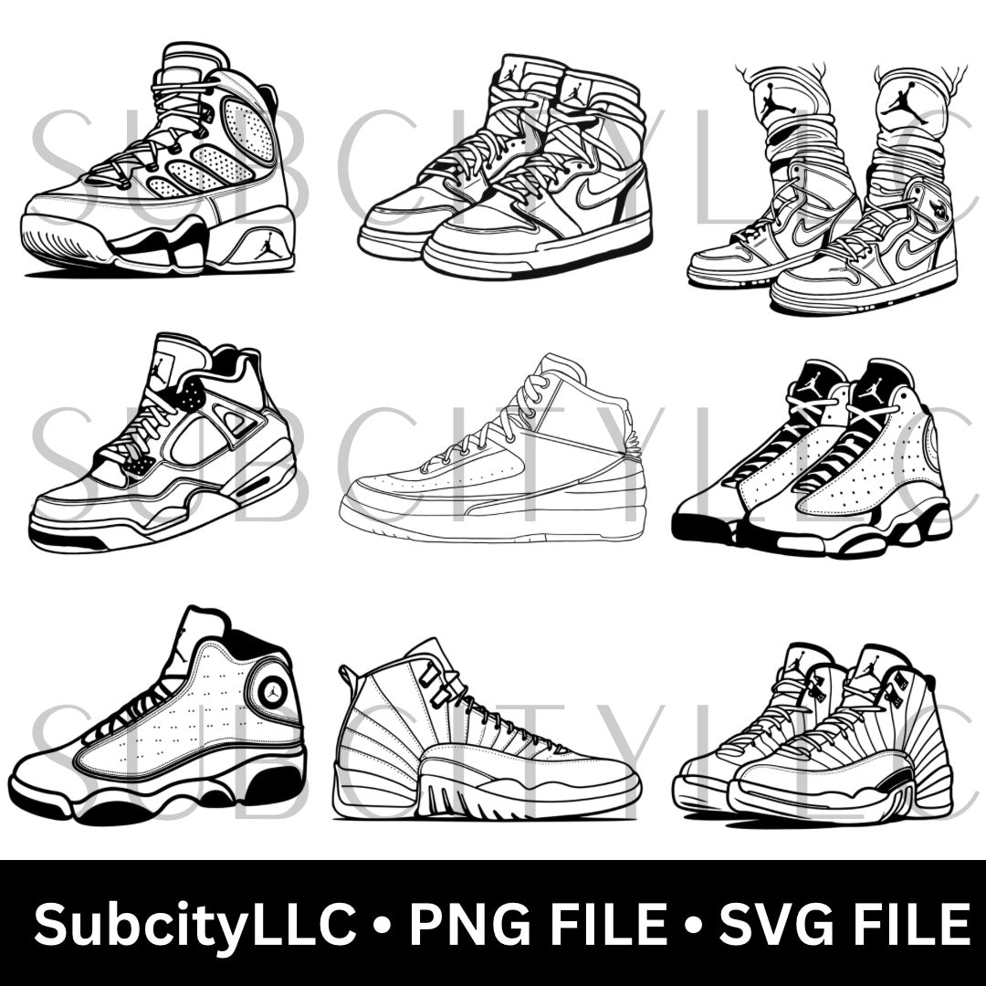 14 Sneaker SVG Bundle, Digital Download, Shoe Illustration, Sneaker