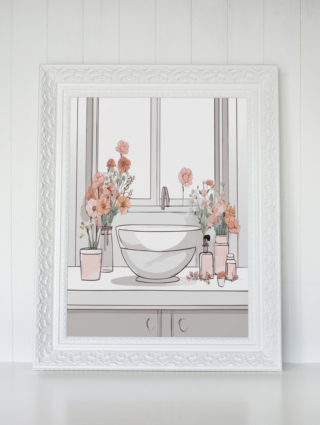 Floral Sink Wall Art Print Bathroom Wall Decor Bathroom - Etsy