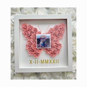 Butterfly Shaped Rose Box Frame | Custom Paper flower shadowbox | Custom Message | Gift for Her | Paper Roses | Personalized Frame
