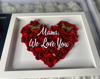 Heart Shaped Rose Shadowbox | Gift for Mom | Mom Shadowbox | Rose Heart Frame |Paper roseHeart |Rose Box| Paper Flower Shadow Box | Mom Gift