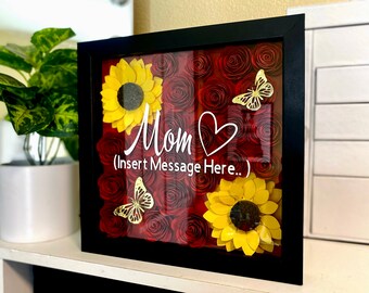 Custom Paper Flower Shadowbox | Gift for Mom | 3D Floral Wall Art | Personalized Keepsake | Handmade Decor | Paper Flowers | Mom