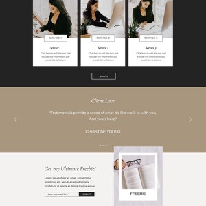 Peut inclure: Page d'accueil d'un site web pour un coach de vie nomm&eacute; Brook Lyn. Le site web pr&eacute;sente une photo en noir et blanc d'un horizon urbain, une photo de Brook Lyn et une description de ses services de coaching. Le site web comprend &eacute;galement un blog, une boutique et un appel &agrave; l'action pour travailler avec Brook Lyn.