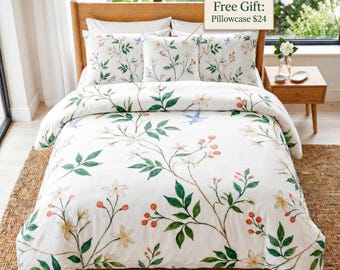 Wildblumen botanische Bettwäsche Set, Frühlingsgarten Haus Dekor, benutzerdefinierte Bettwäsche Set, minimalistischer Blumen Bettbezug, Tröster oder Quilt Set