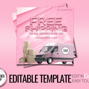 DIY Heavenly Pink Gratis verzending Flyer Canva Social Media Flyer Set voor Instagram, Facebook, Tumblr, Social media-inhoud