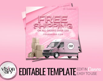 DIY Heavenly Pink Envío gratis Folleto Canva Social Media Flyer Set para Instagram, Facebook, Tumblr, contenido de redes sociales
