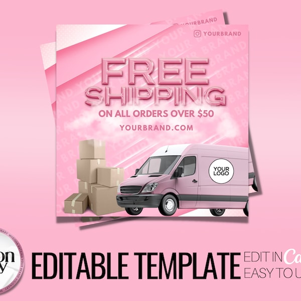 DIY Heavenly Pink Free Shipping Flyer Canva Social Media Flyer Set for Instagram, Facebook, Tumblr, Social media content