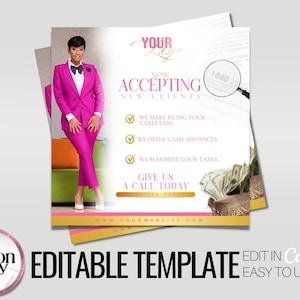 Tax prep flyer, Tax marketing, Pink and gold flyer, Social media template, Tax template, Instagram flyer, Pink tax flyer, Tax preparer