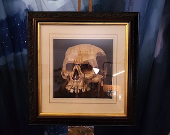 Gothic decor gift, Macabre original skull artwork. Witchy occult painting art.