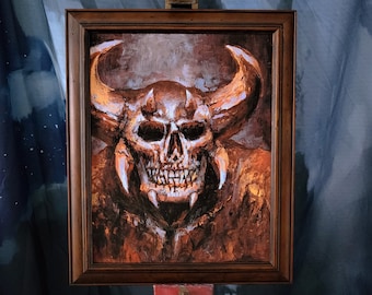 Demon. Gothic horror decor, macabre wall art painting print. Satanic creepy printed artwork.