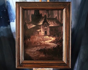 Halloween gift. Gothic horror wall art dark academia painting. Creepy artwork occult decor.