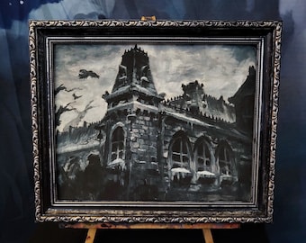 Gothic horror wall art gift print, macabre dark painting print, satanism occult creepy artwork.