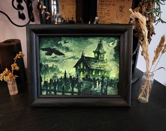 Gothic horror halloween wall art print gift, victorian macabre dark painting print, satanism occult creepy artwork.