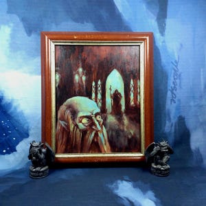 Gothic Horror Zauberer Malerei. Makaber goth Kunstwerk Wand Dekor. Witchy gruseliges satanisches okkultes Kunstölgemälde Hexe.