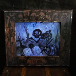 Gothic horror Graveyard painting. Ghost macabre goth artwork wall art decor. Witchy creepy satanic occult art oil painting skeleton.