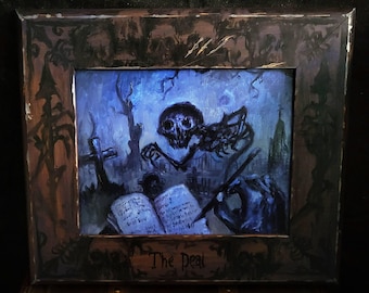 Gothic horror Graveyard painting. Ghost macabre goth artwork wall art decor. Witchy creepy satanic occult art oil painting skeleton.