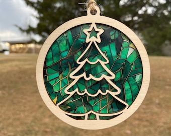 Christmas Tree Ornament Light Catcher Sun Catcher SVG FILE GLOWFORGE tested