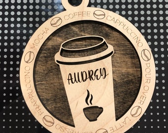 Coffee Barista Ornament SVG, Glowforge file, Coffee-lover, Christmas Ornament, Gift, Digital File