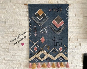 Boho Decor Macrame Wall Hanging Blue Wall Art Farmhouse Decor New Home Gift Christmas Gift