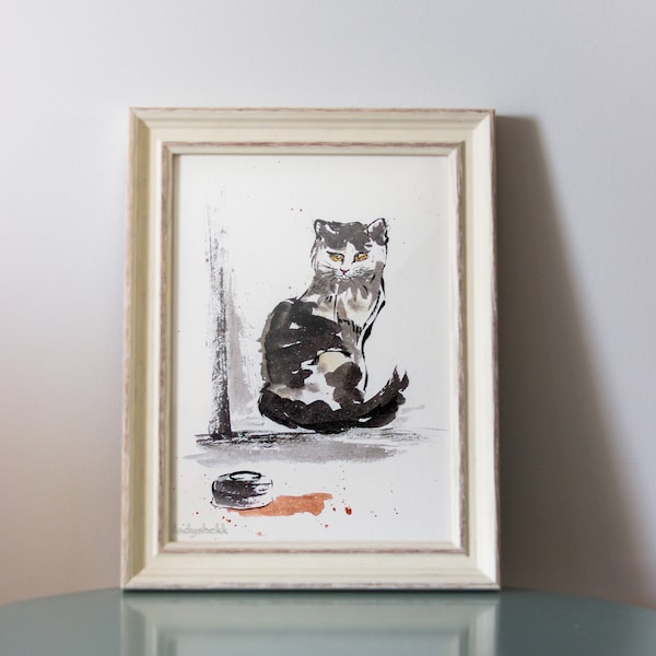 catTea | Peinture originale japonaise sumi-e