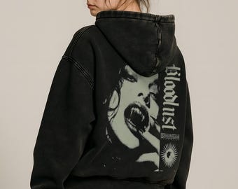 Bloodlust Snow Washed Loose Cotton Hoodie Grunge Gift For Her