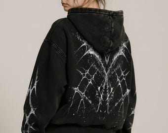 Cybersigilism, Graphic Hoodie, Grunge Style, Band Style Hoodie - Snow Washed Loose Cotton Hoodie Gift For Her