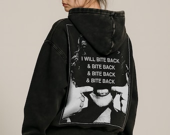 I Will Bite Back, Graphic Tee, Grunge Style, Band Style - Snow Washed Loose Cotton Hoodie Gift For Her