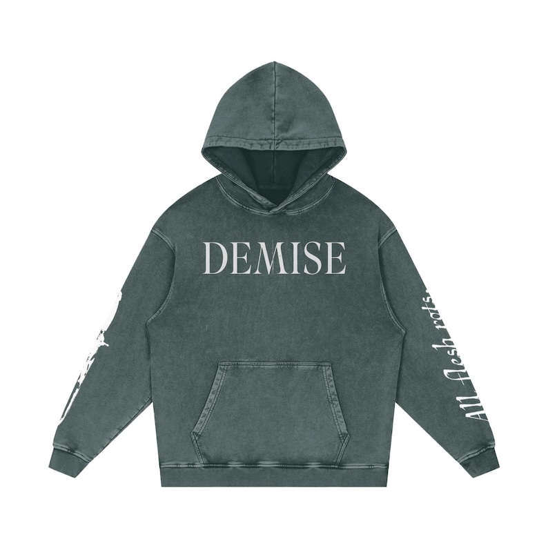 Demise” Grunge Oversized Hoodie | Acid Washed Streetwear Hoodie | Dark Aesthetic Graphic Pullover | Gift For Him image 4