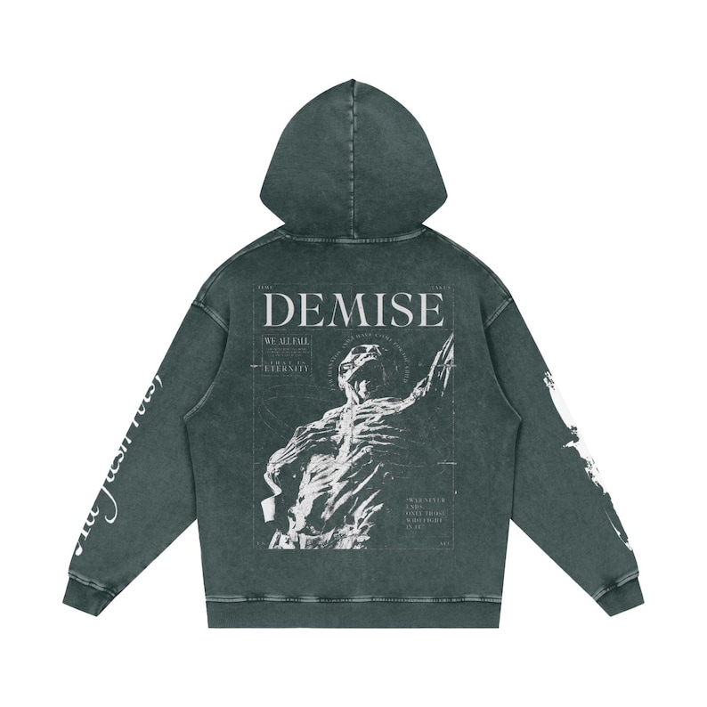 Demise” Grunge Oversized Hoodie | Acid Washed Streetwear Hoodie | Dark Aesthetic Graphic Pullover | Gift For Him image 5