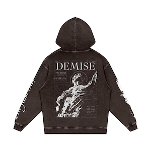 Demise” Grunge Oversized Hoodie | Acid Washed Streetwear Hoodie | Dark Aesthetic Graphic Pullover | Gift For Him image 3